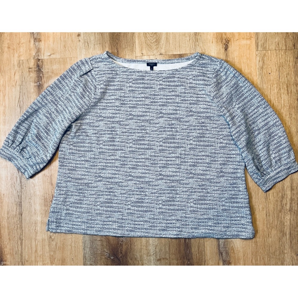 Talbots Textured Knit 3/4 Sleeve Banded Cuff Top Blue Womens 3X White Space Dye